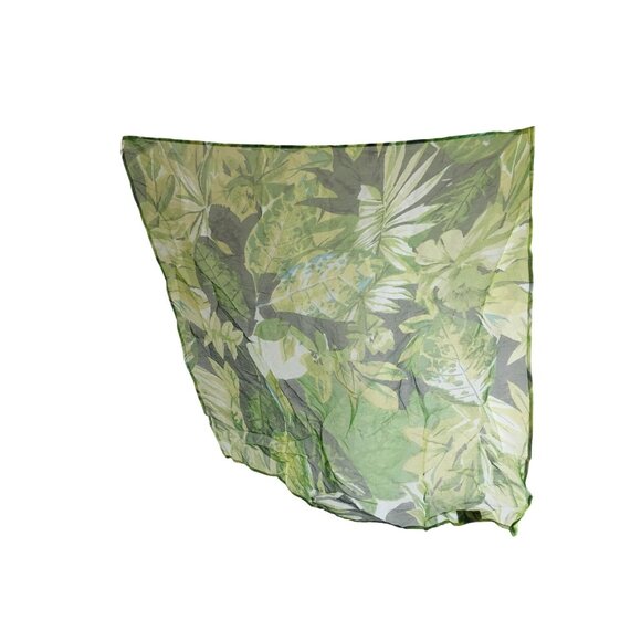 Green Tropical Leaf Print Square Scarf 100% Rayon Lightweight By Rising Tide 26" - Picture 4 of 5